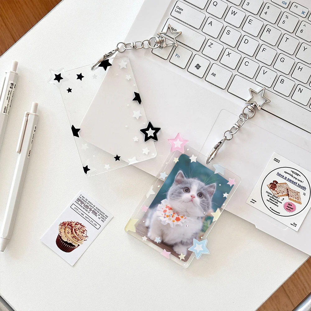 Ins Star Photocard Holder Acrylic Kpop Card Case Idol Photo Frame Photo Album ID Card Card Film Sleeve with Pendant Keychian