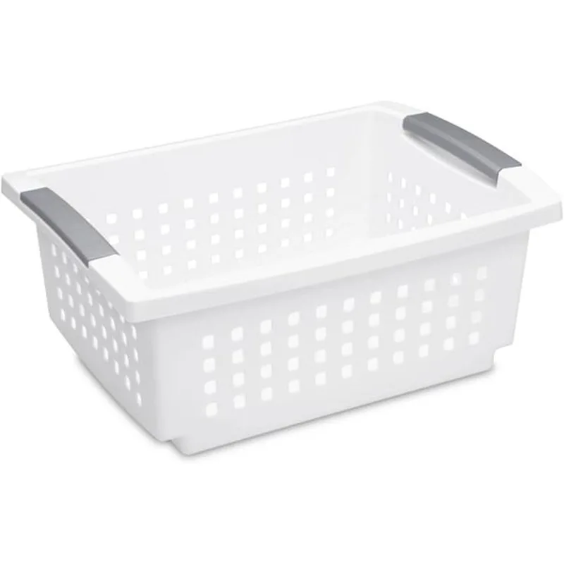 

Stackable Storage Bin and Organization Basket with Flip Down Accent Rails for Home and Household Organization, Medium,