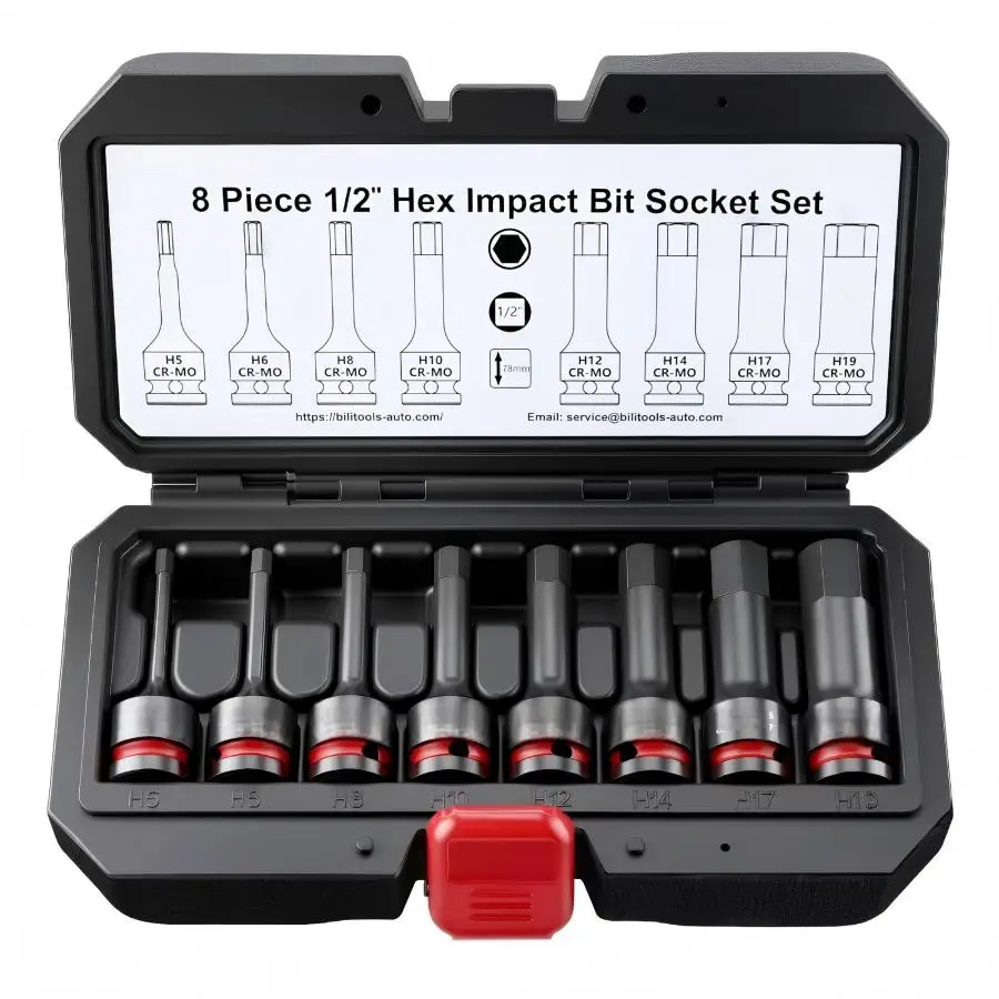 1/2" Drive Hex Impact Socket Set H5 H6 H8 H10 H12 H14 H17 H19 High Precision Anti-Corrosion Socket Wrench Kit for Auto Repair Me