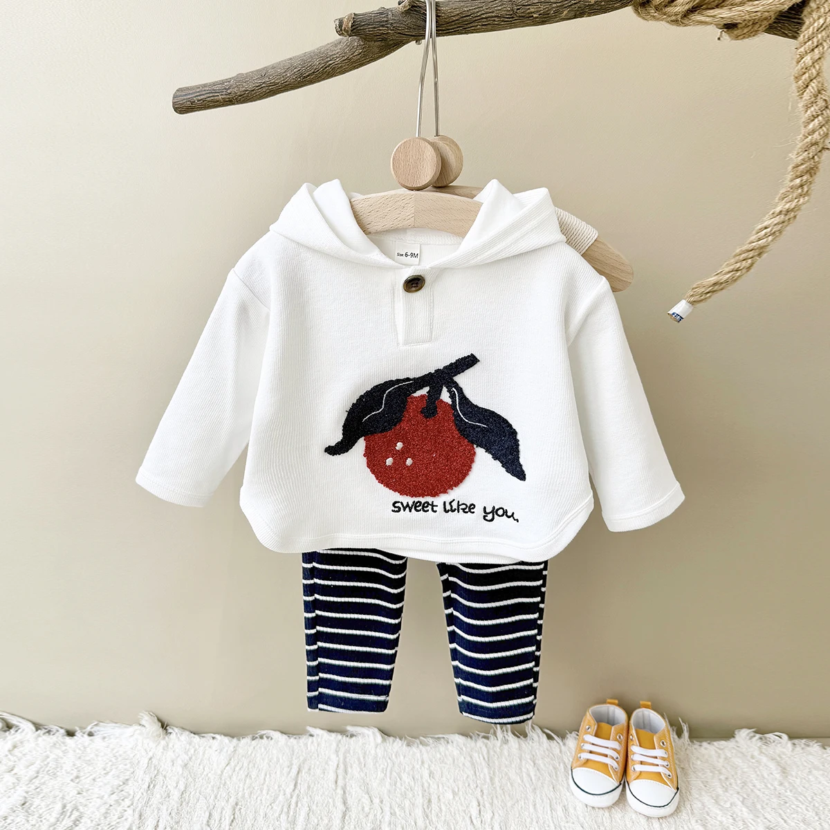 Newborn Baby Boy Girl Clothes Long Sleeve Hoodie Cute Apple Thick Coat Top Pants Toddler Suit Tracksuit Infant Toddler Suit 2Pcs