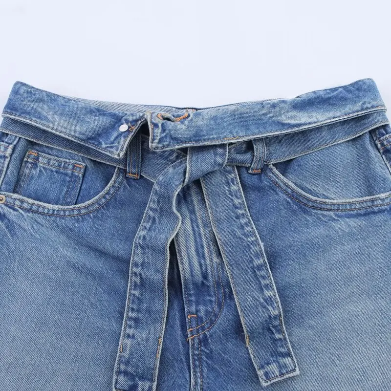 Celana Jeans Wanita High Waist Modis Musim Panas Terbaru Serbaguna Berikat Pinggang Musim 2025 Panjang Selutut