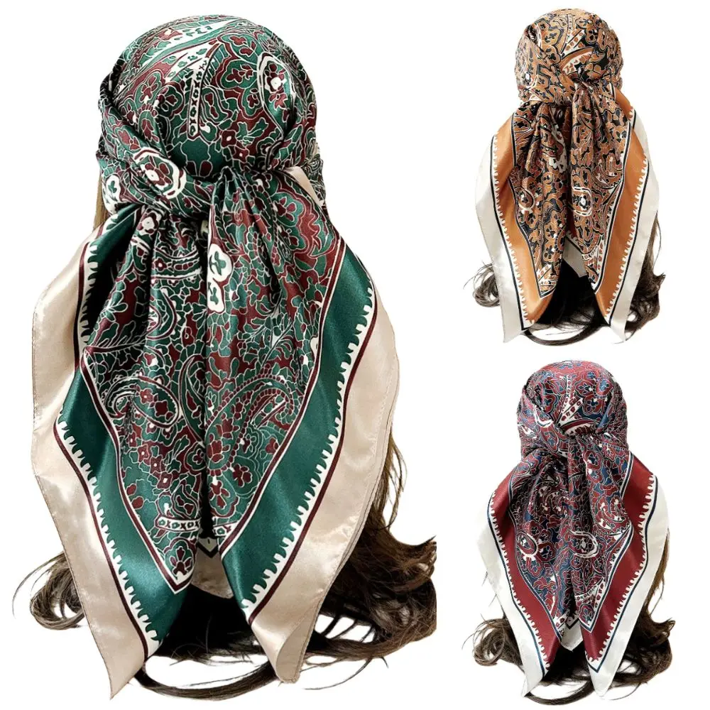 Silky Smooth Women's Headscarf Cashew Flower Pattern Breathable Arabic Square Scarf Sun Protection Versatile Middle East Shawl view 3
