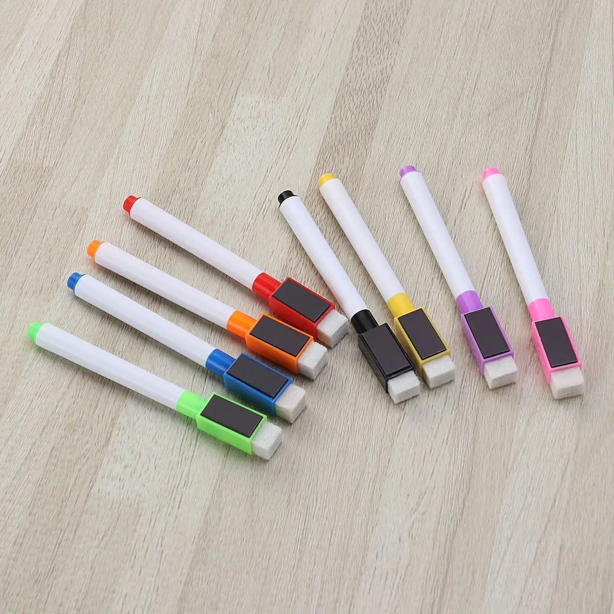 Colorido Magnetic Whiteboard Pen, Black White Board Markers, Construído em Eraser, Caneta de Desenho Infantil, Material Escolar, 8Pcs