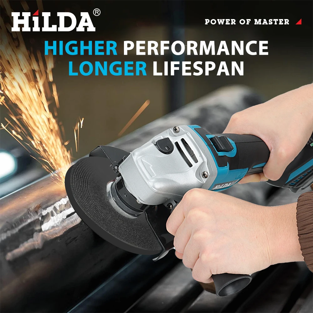 HILDA 125mm Brushless And Brushed Angle Grinder Cordless Grinding Machine Cutting Woodworking Power Tool For Makita 18V Battery image 3