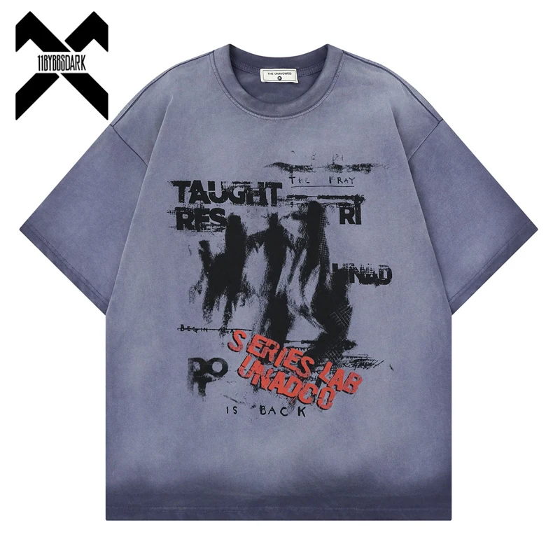 Vintage Washed Short Sleeve T-Shirt Unisex 2026 Summer Shadow Print Top Tee Shirt Oversized Casual Cotton Tshirt Streetwear