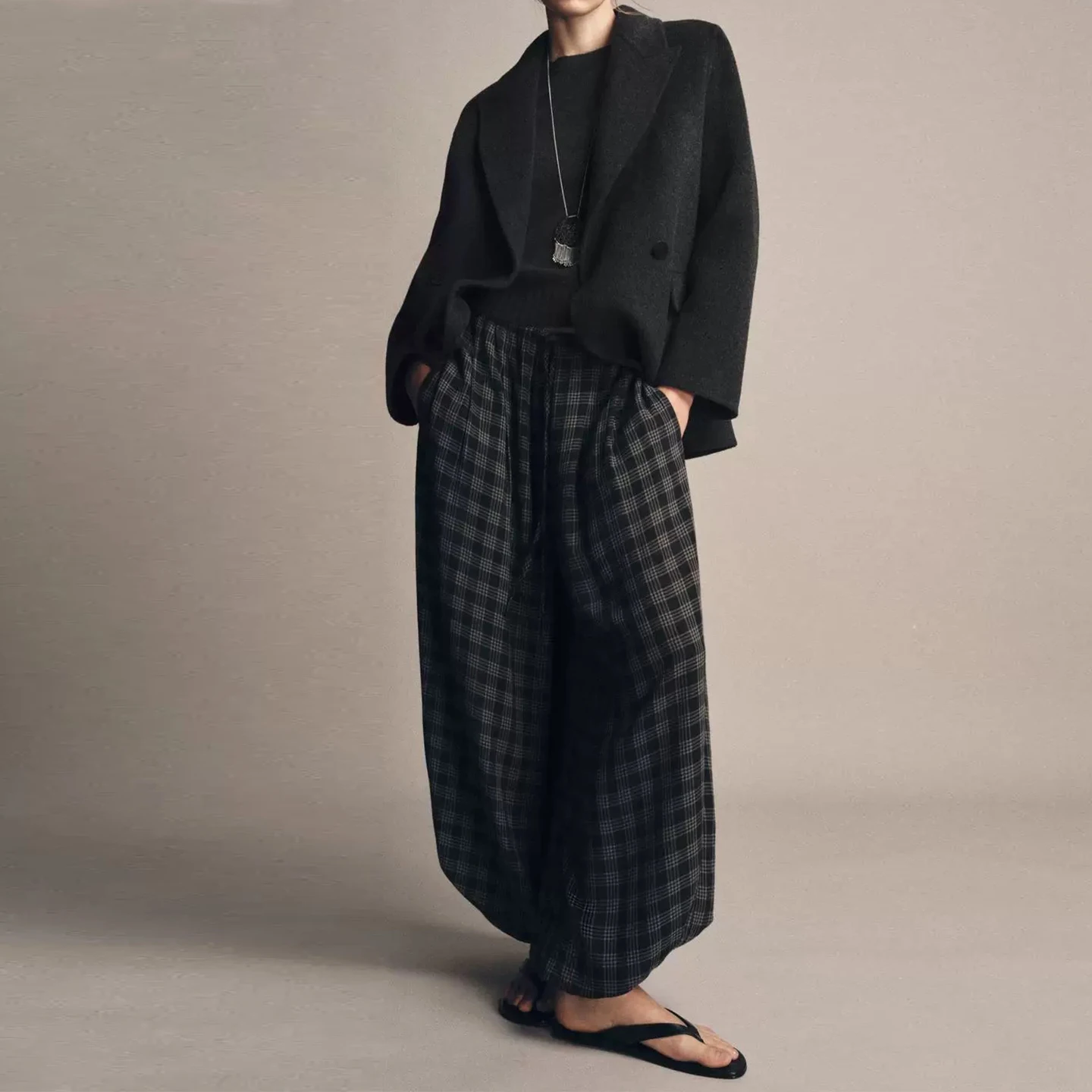 ZADATA Women's Fashion Personality Checkered Flared Pants Casual Loose Fit Autumn Season High Waist Other Material 100%