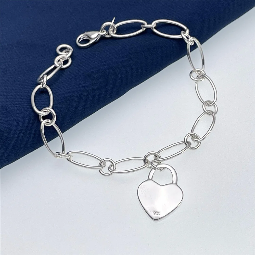 Wholesale 925 sterling Silver unique Heart Lock Bracelets for Women fashion Jewelry Wedding Engagement party Anniversary gifts