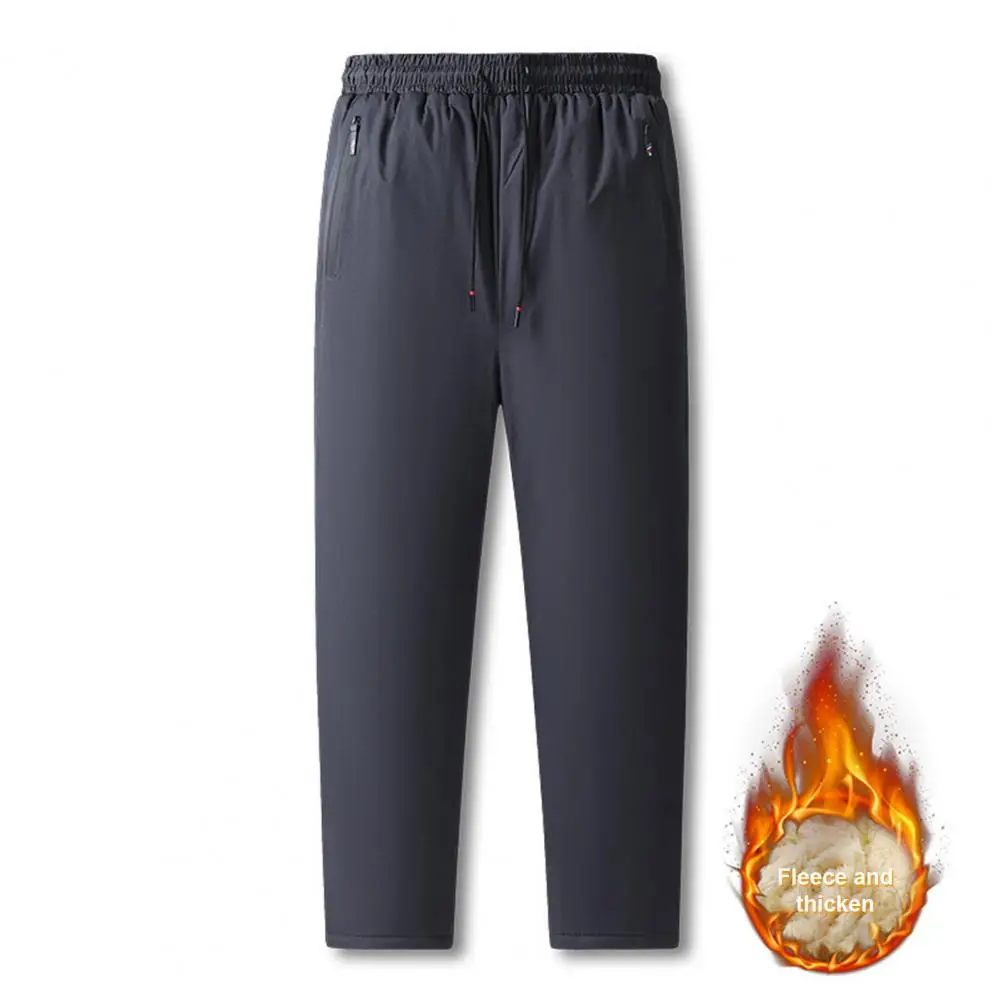 Pantalones hasta la rodilla para hombre, pantalones cálidos de felpa con cintura elástica, bolsillos con cremallera para deporte, viajes, trabajo, gruesos, para invierno