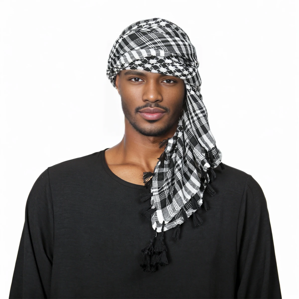 

High Quality Square Scarf Tassels Wraps Skarf Arab Man Hijab Scarf Plaid Soft Bandana Wraps 115*115cm