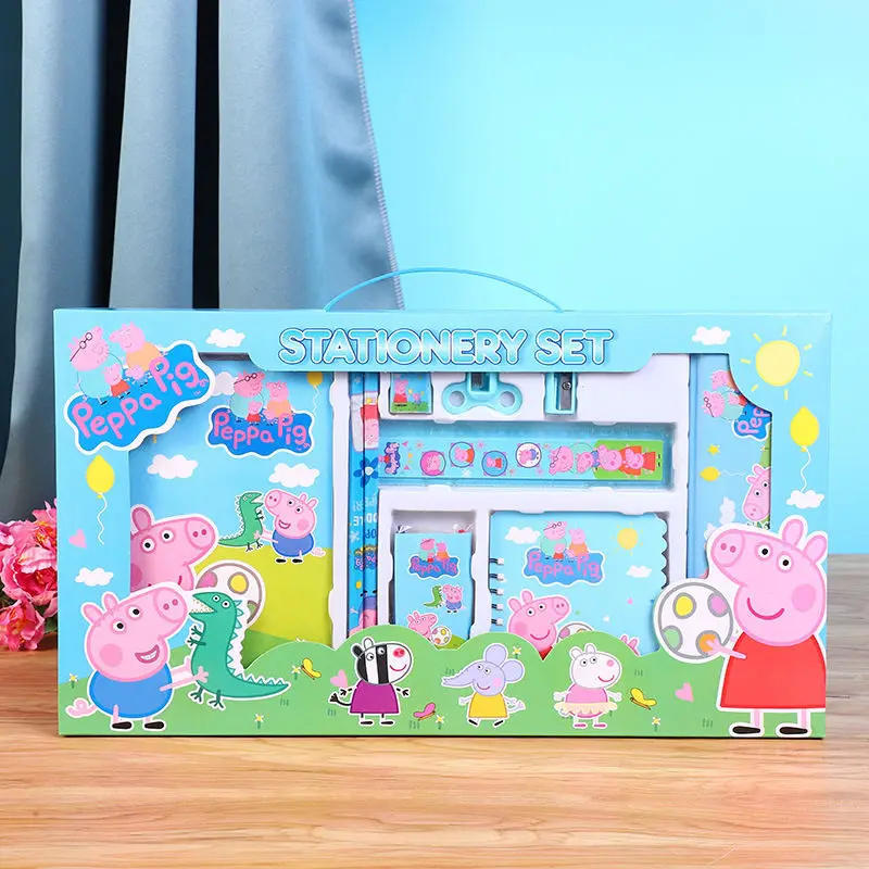 14-teiliges Peppa Pig Briefpapier-Set mit Cartoon-Muster, Geschenkbox für Studenten, Super-Briefpapier, Geschenkpaket für Kinder