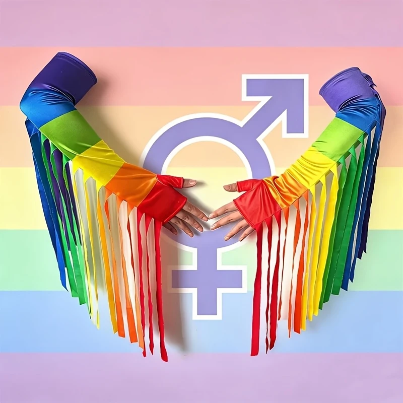 

Long Rainbow Waving Flag Gloves Tassel Fringe Dance Rave Party Costume Accessories Festival Performance Decoration