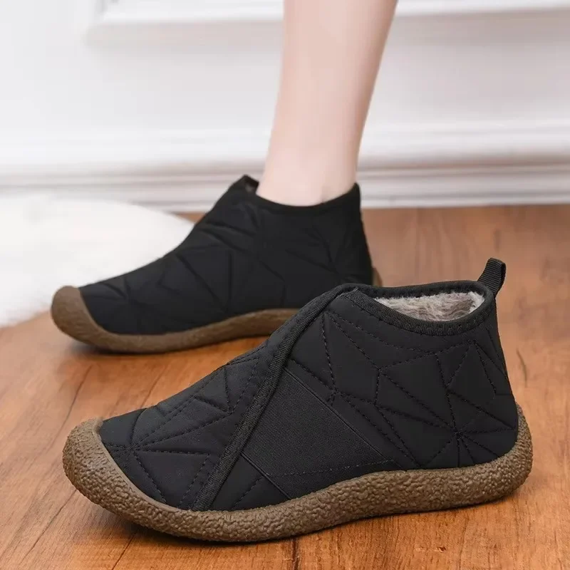 

New Women's Winter High Top Flat Sole Cotton Boots Soft Sole Non Slip Light Plush Warm Slip-On Snow Boots Elderly Cotton Boots