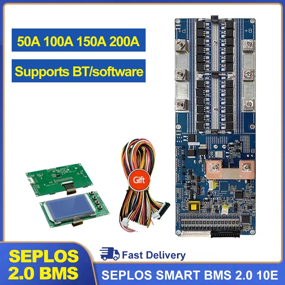 Seplos Smart BMS 13S 14S 15S 16S 100A 150A 200A 48V CAN/RS485 Board Bluetooth LiFePO4 Battery Communicate to Inverter V2.0 10E