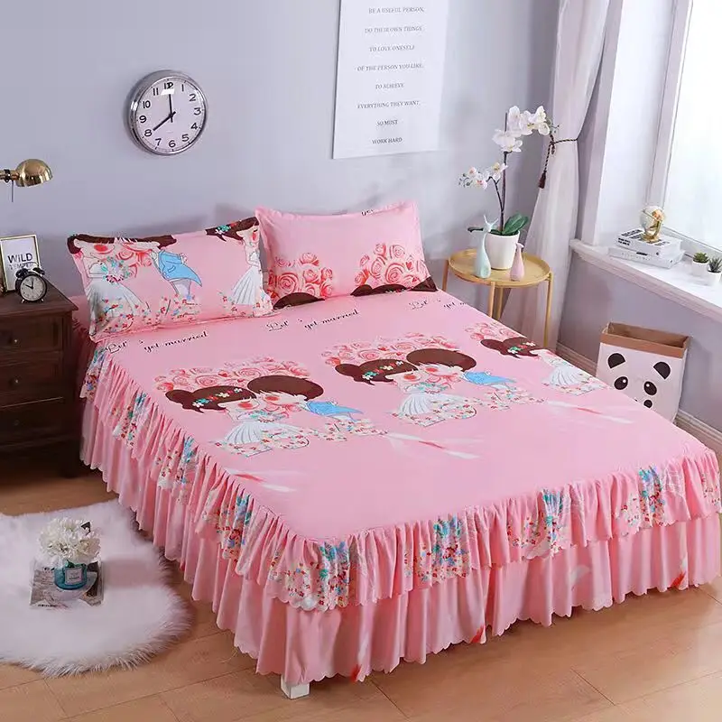 3pcs-bed-skirt-flower-printed-fitted-sheet-cover-home-graceful-bedspread-bed-linens-bedroom-decor-mattress-cover-pillowcase