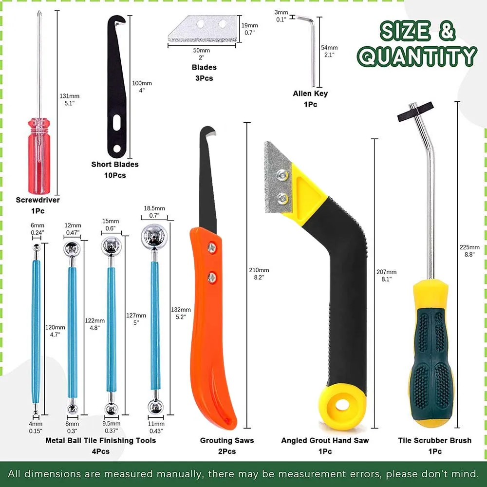 그라우트 리무버 도구 세트, 후크 나이프 키트, 세라믹 타일 조인트 노치 콜레이터, 바닥 벽 솔기 시멘트 갭 클리너, 22 개
