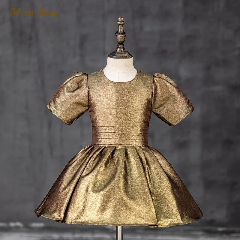 Baby Girl Princess Golden Dress Infant Toddler Kid Bow Vintage Vestido Costume Party Birthday Ball Gown Baby Clothes 1-10Y