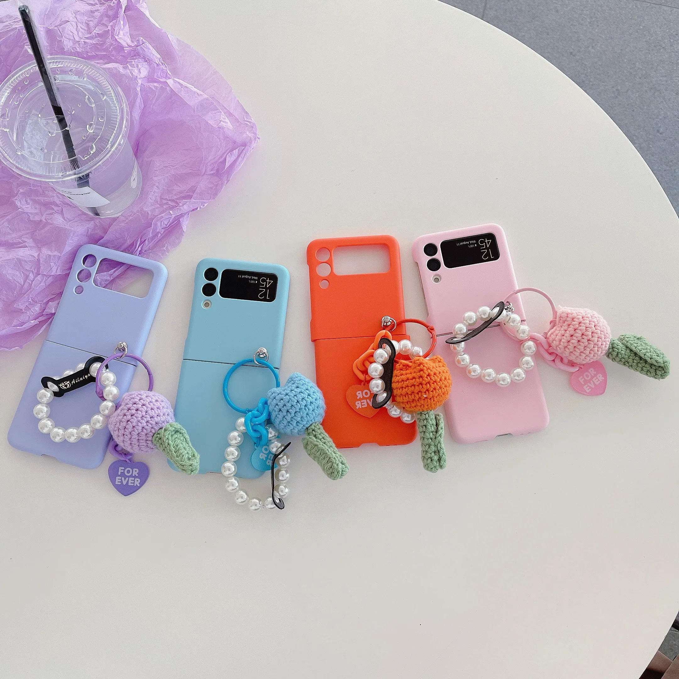 

For Samsung Galaxy Z Flip 3 Case ZFlip3 Flip4 Candy Color Shockproof Finger Ring Bracelet Phone Cover for Galaxy Z Flip 4 3 Case