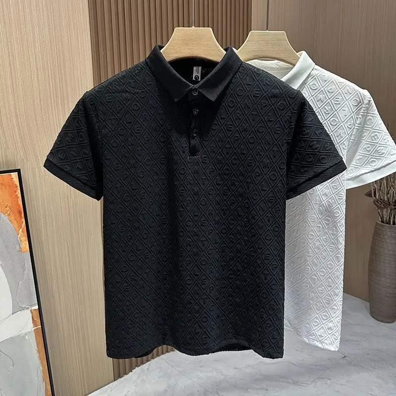 New Jacquard Hot POLO Shirt for Men\'s Fashion Light Luxury Short-sleeved Lapel Versatile Business Puffs Fashion Brand T-shirt