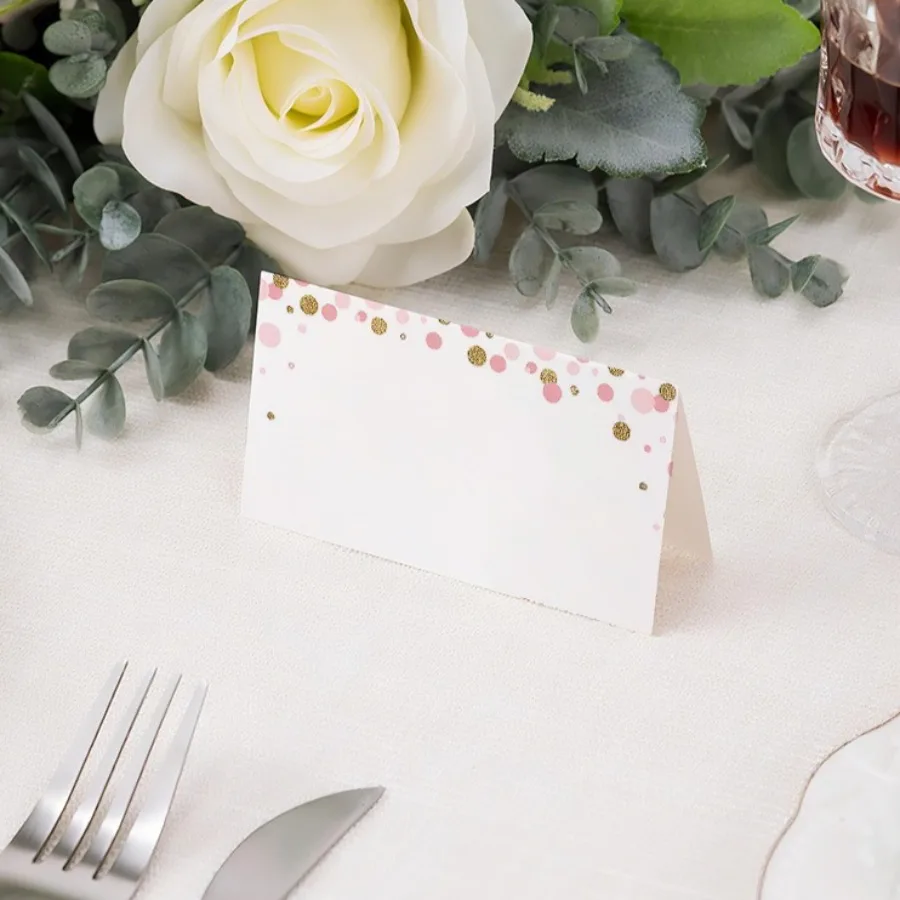 20/50/100pcs Wedding Seating Number Table Card Gold Pink Dot Name Place Cards Decor Child Birthday festival Party Greeting Card