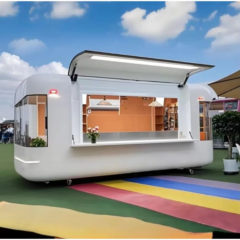 مقطورات شاحنة الوجبات السريعة المجهزة بالكامل، مقطورة طعام قابلة للقطر للمطابخ المتنقلة