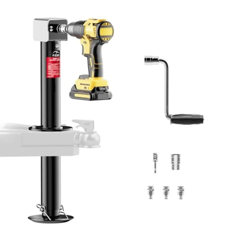 

FZZD 5000 lbs A-Frame Trailer Jack 20-24V Cordless Drill Compatible 23 Lift for Utility RVs Steel Black Durable Heavy-Duty