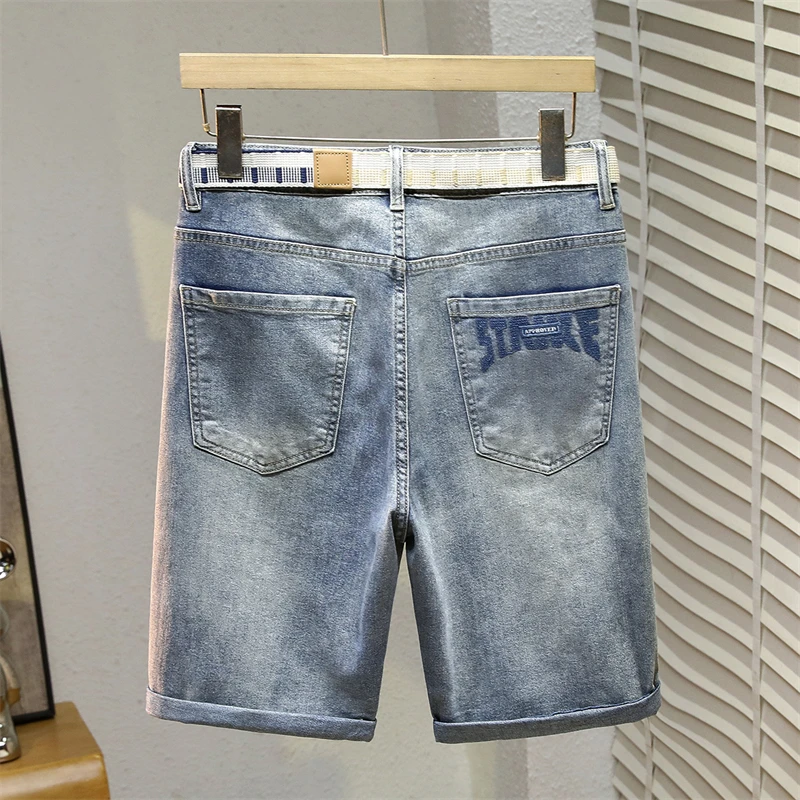 Summer Thin Elasticity Denim Shorts Men Fashion Loose Korean Casual Men's Shorts Streetwear Youth Straight Short Jeans Blue