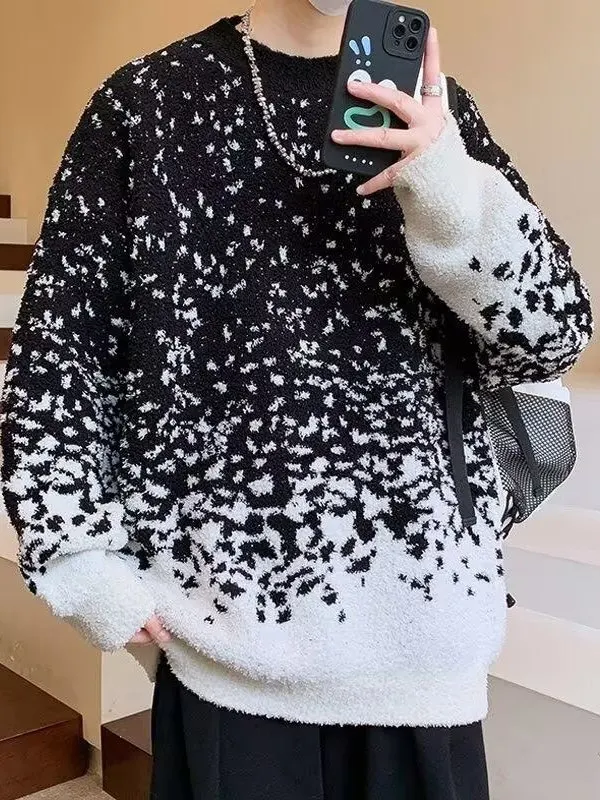 سترة محبوكة فضفاضة للأولاد المراهقين ماركة عصرية للخريف والشتاء صبغ كسول طويل Sve مستدير Ne Warmth Polye...