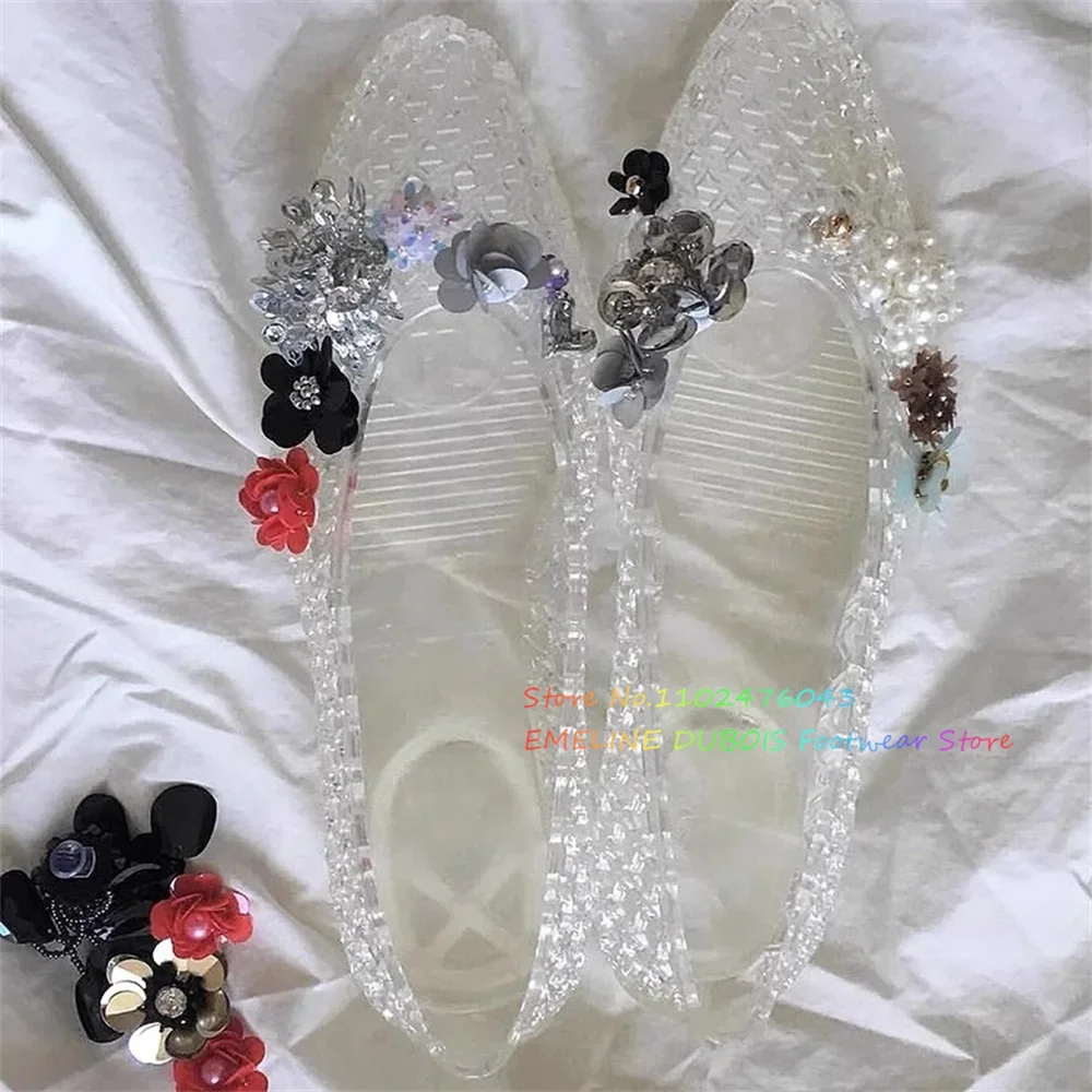 retro-crystal-transparent-pvc-jelly-women-shoes-pointed-mary-jane-single-shoes-women's-flat-bottomed-removable-accessories-shoes