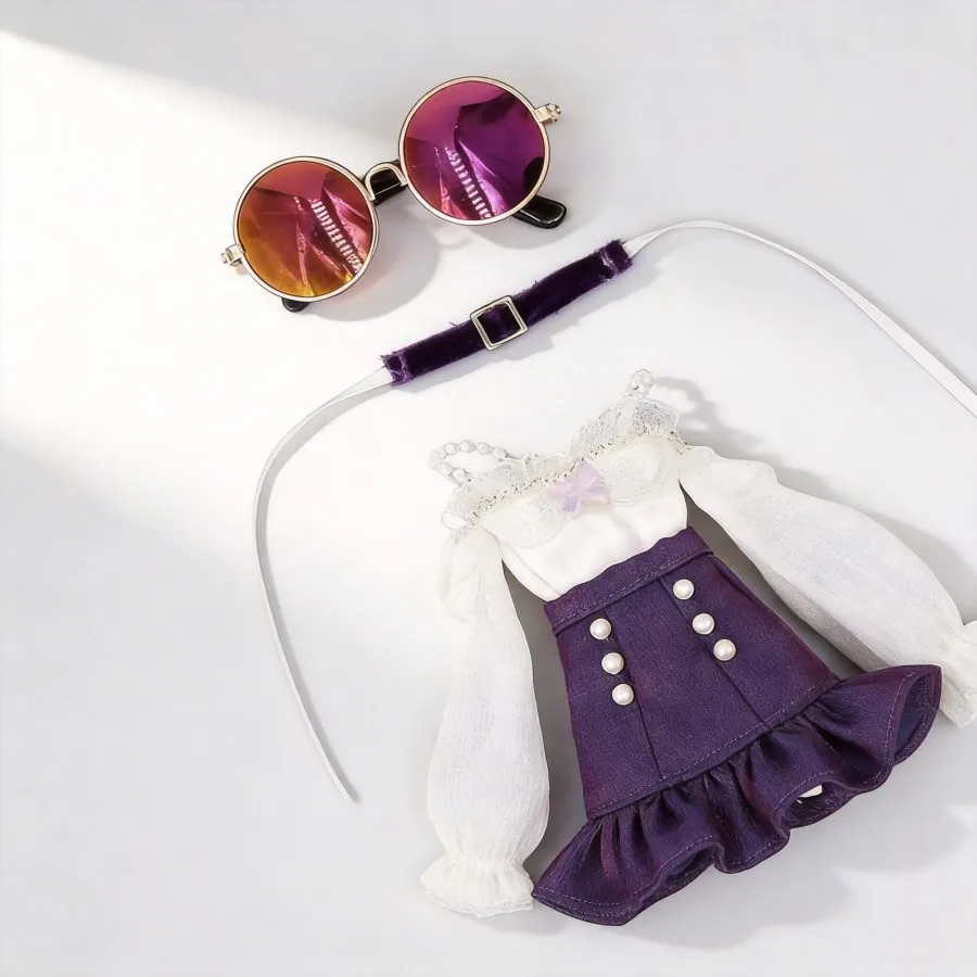 Conjunto de Falda Ajustada Morada para Muñeca ICY DBS Blythe, Atuendo Estilo K-pop con Gafas, Compatible con 19J OB24
