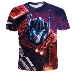 Desenhos animados transformadores camiseta de manga curta para crianças, tops anime para meninos e meninas, roupas infantis, moda verão