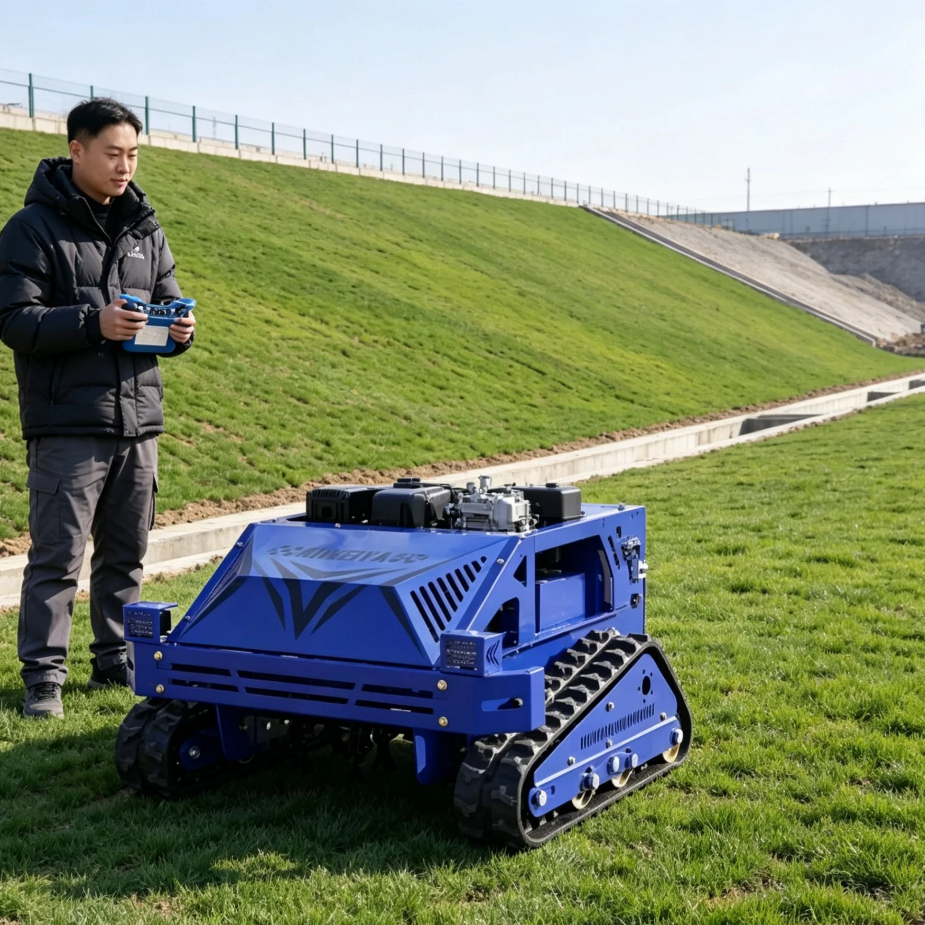 Customized tracked lawn mower carries display screen and five extra‑added functions, scenic spot steep grassland cleaning