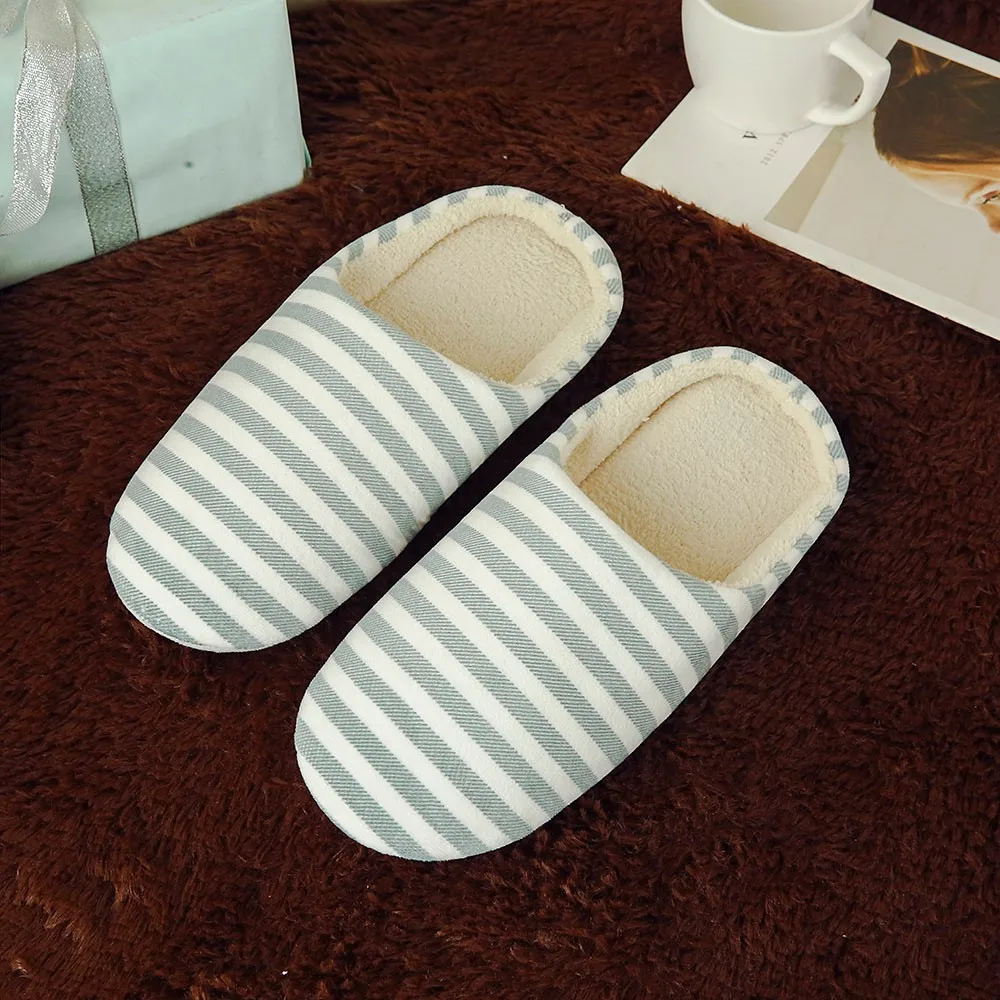 Women Warm Slipper Indoors Striped Winter Women\'s Cute slipper Womens Indoor In Autumn And Winter Anti Slip Fuzzy Slippers