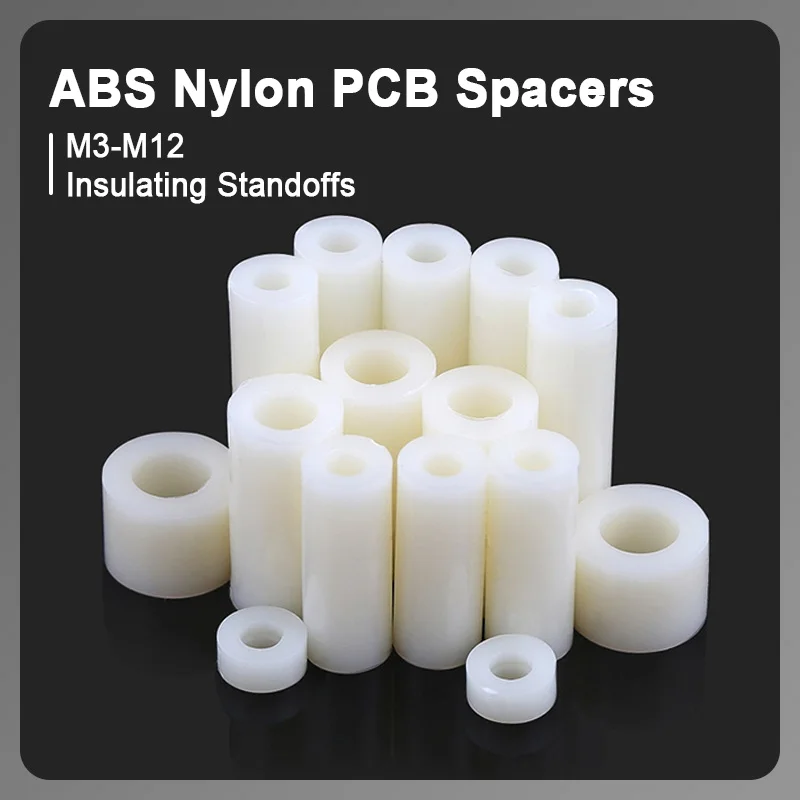 M3 M4 White ABS Nylon Spacers Round Hollow PCB Support Standoffs Insulating Columns Electronic Hardware Fasteners 2-50mm