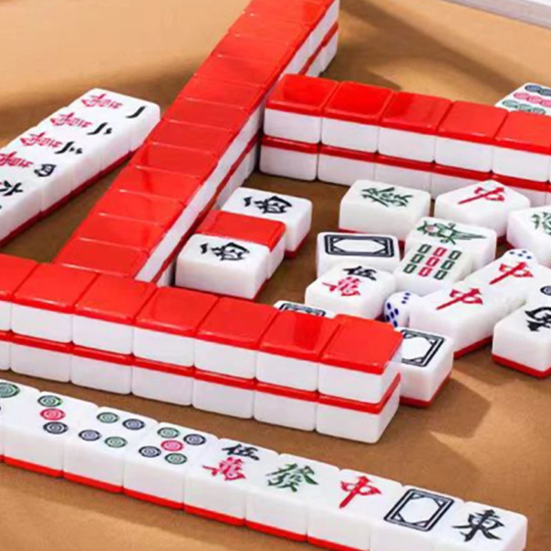 

Portable Mini Red Mahjong Set Fall-Resistant Logical Thinking Exercise Puzzle Board Game Chess and Cards Gift for Friends Family
