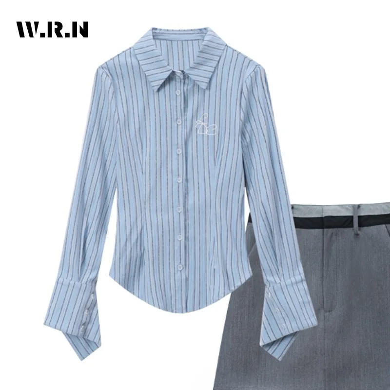 2023 Autumn Hotsweet Style Turn-down Collar Long Sleeve Striped Chiffon Blouses Women's Fashion Casual Y2K Sexy Clubwear Shirts