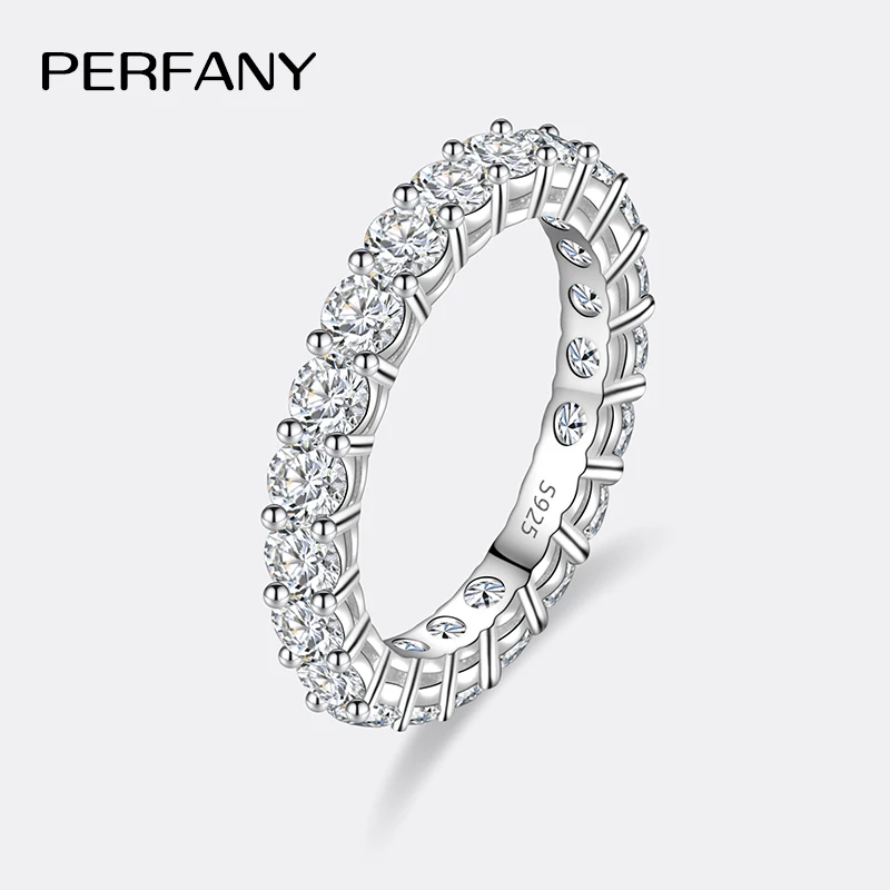 PERFANY 3mm Full Moissanite Ring for Women S925 Pure Silver Eternal Diamond Stackable Engagement Ring Fashion Luxury Jewelry