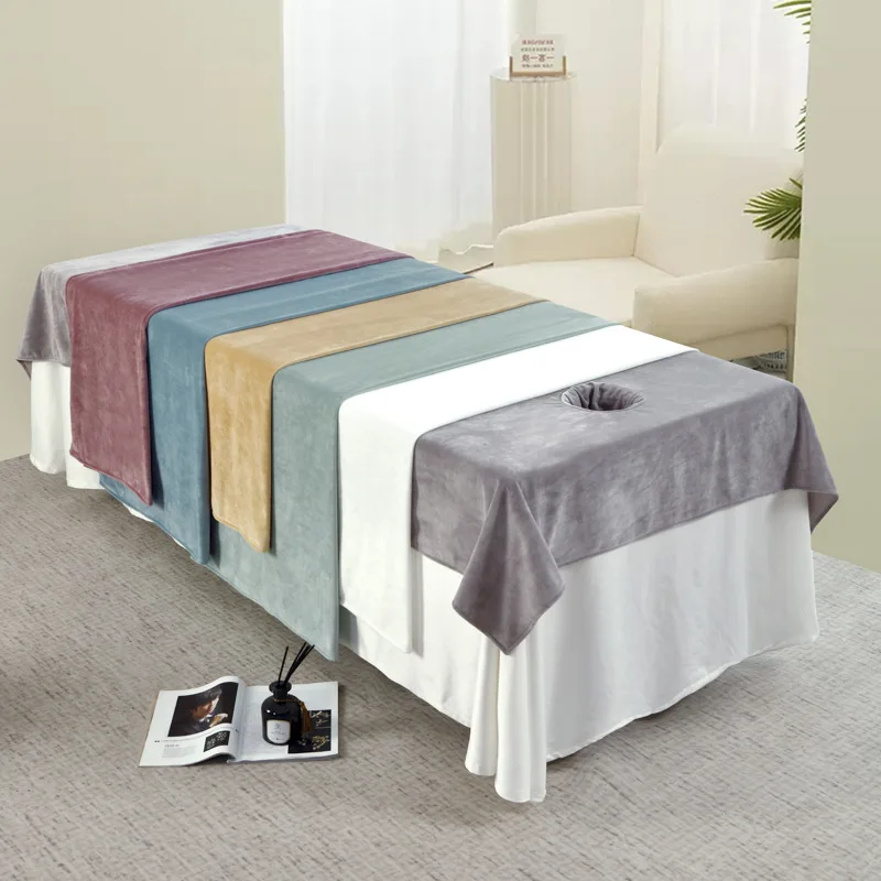 1Pcs Plain Solid Velvet Beauty Salon SPA Bed Sheets Massage Warm Bedding Table Cover  Soft Salon Sheets with Hole