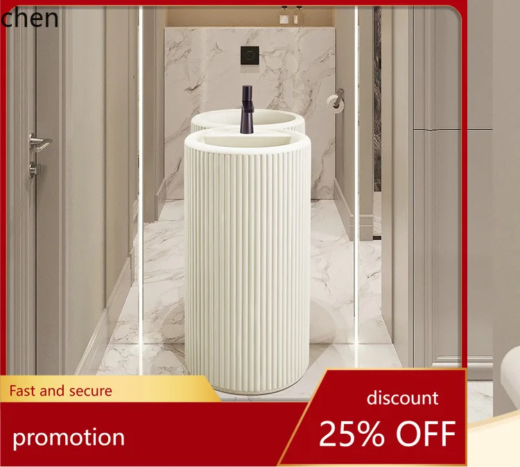 CZ Cream Style Round Art Wash Basin Bathroom Integrated Floor-Standing Striped Washstand Garden Outdoor Pedestal Basin
