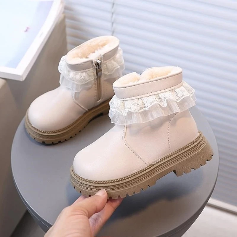 Super Warm Winter Kids Boots for Girls Fashion Waterproof Children's Short Boots Plush Slip on Cotton Shoes Flats 21-30 Size