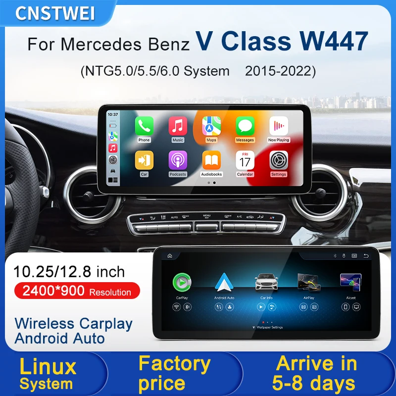 Cnstwei Linux 12.8inch Thin Touch Screen For Mercedes Benz V Class W447 NTG5.0/5.5/6.0 Wireless Carplay Android Auto Car Players