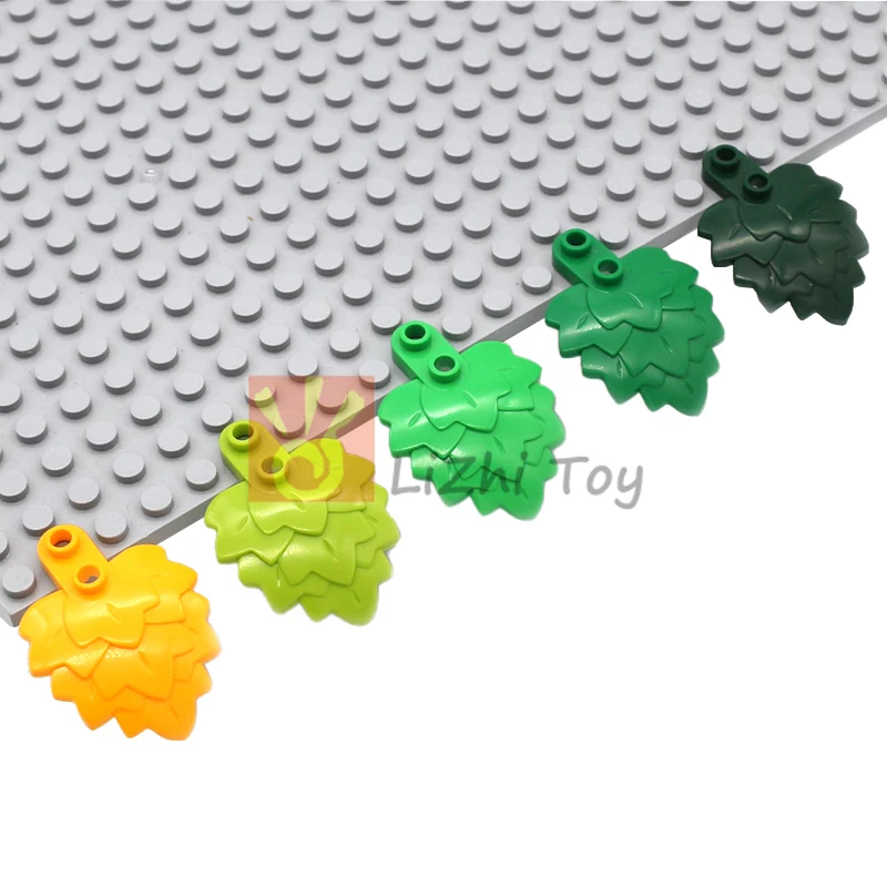 50pcs MOC Plant Plate Round 1x2 with Layered Leaves Building Blocks 5058 Compatible Tree Plant Forest Scene DIY Bricks Toy