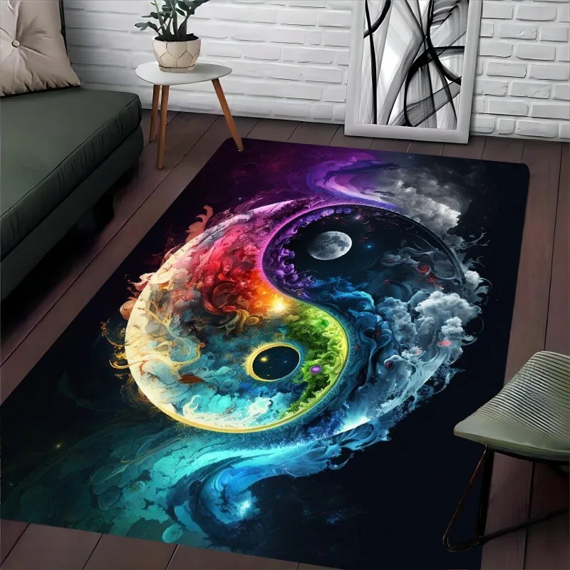 Rug Traditional Yin Yang Bagua Mystic Art Print Decorative Floor Carpet for Living Room Bedroom Oriental Retro Aesthetic House
