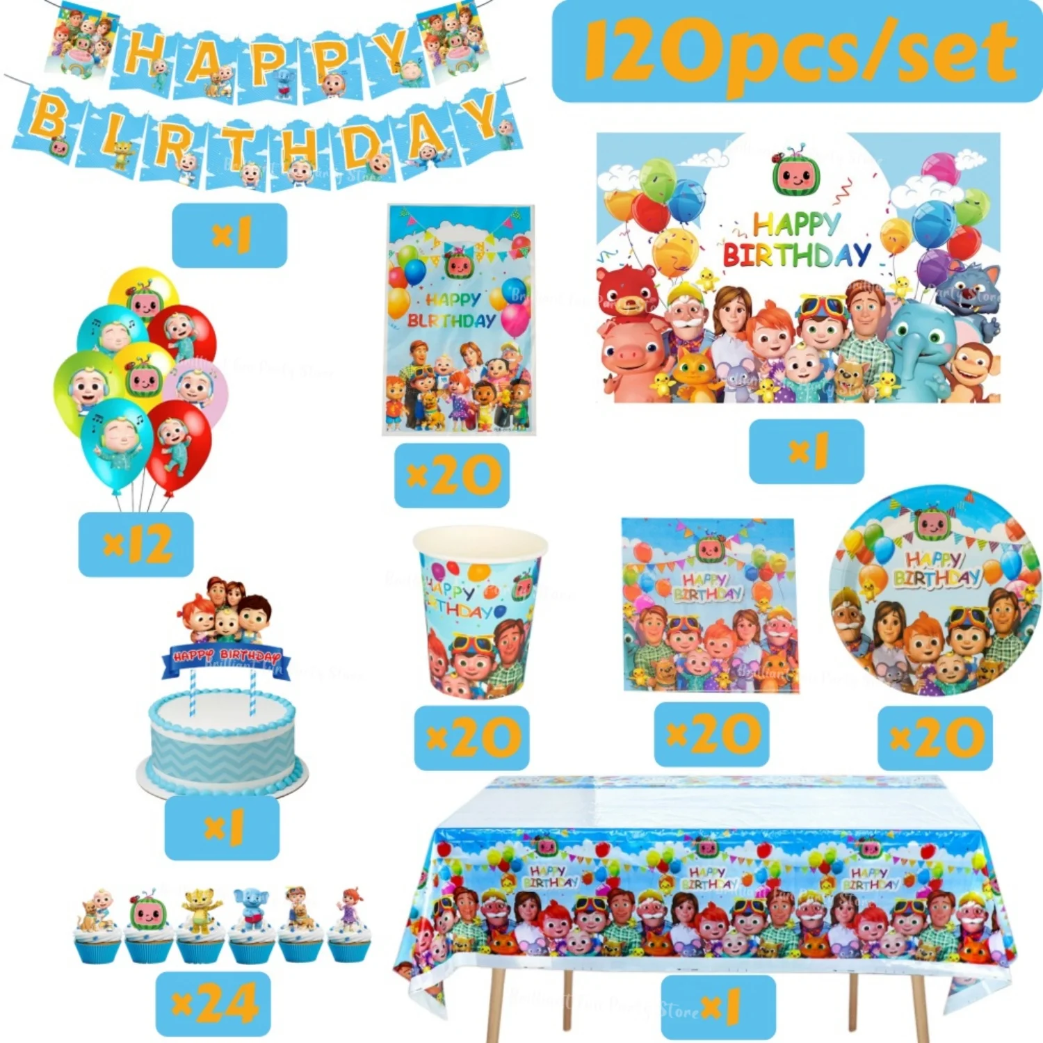Cocomelon Geburtstags-Dekorationsset für Kinder - Cartoon-Ballon Teller Tischdecke Banner Baby-Shower-Party-Zubehör für Jungen & Mädchen – Detail 4