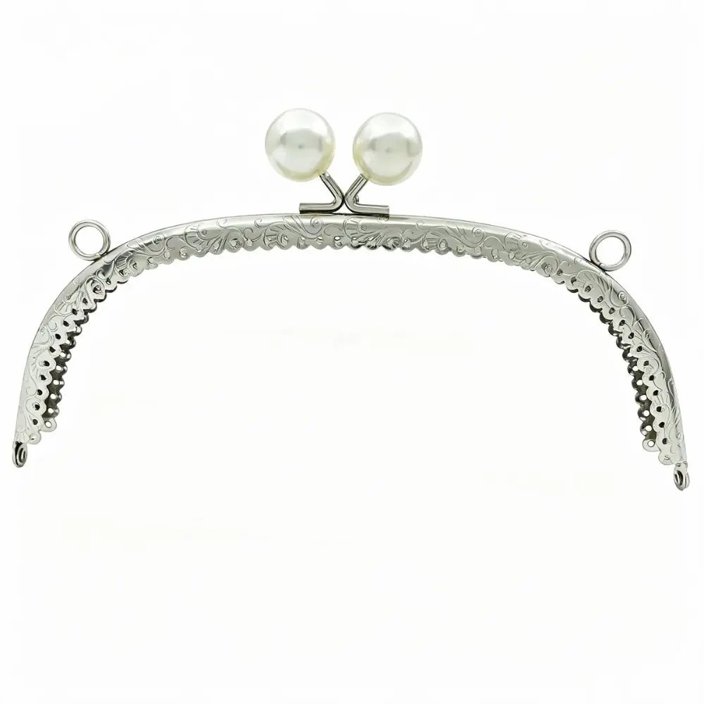 New Embossed Metal Kiss Clasp Frame Pearl Bead Lock Pre-punched Holes Bag Hardware Curved Shape Purse Frame Sewing Project
