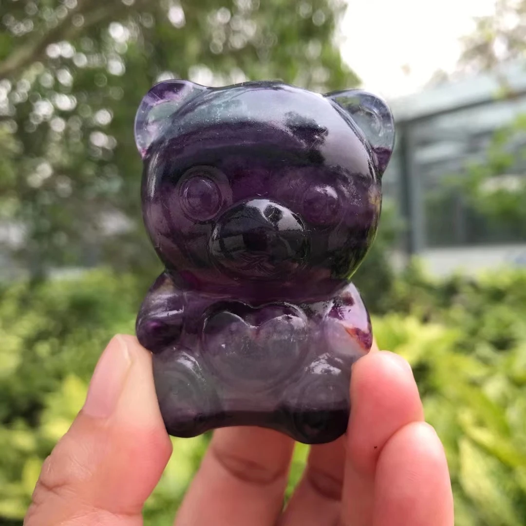 

1pc Natural Fluorite bear Carvings Animal Crystal Healing Stone Craft DIY Figurine Home Room Decoration Ornament