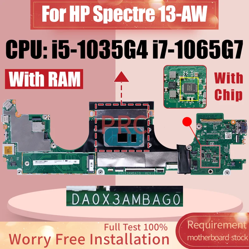 DA0X3AMBAI0 For HP Spectre X360 13-AW Laptop Motherboard DA0X3AMBAG0 i5-1035G4 i7-1065G7 With RAM L71985-601 Notebook Mainboard