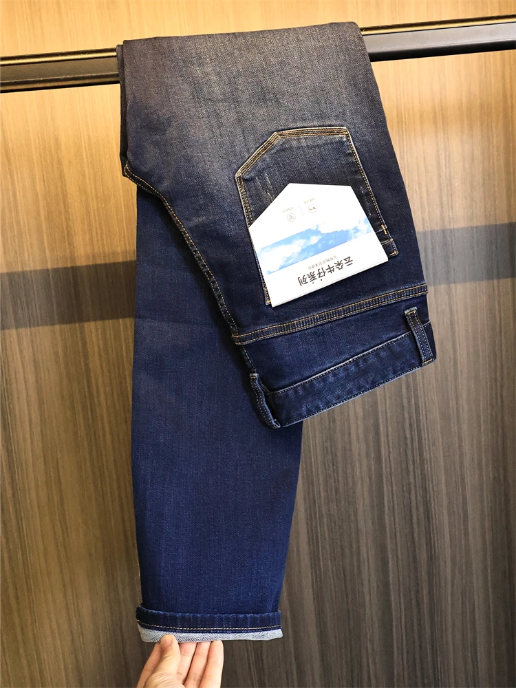 

High-End Men's Pure Color Heavy-Wash Watered-Down Elastic Straight Leg Jeans Modern Style Cotton Stretch Denim Youth Fashion