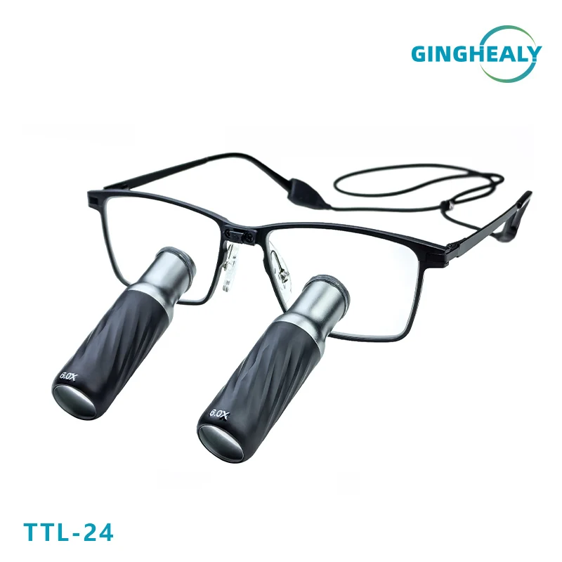 Ginghealy 24 TTL Kepler Customized Dental Surgical Prismatic Loupes with Metal Lens 4X5X6X IPD Myopia Glasses Titanium Frame