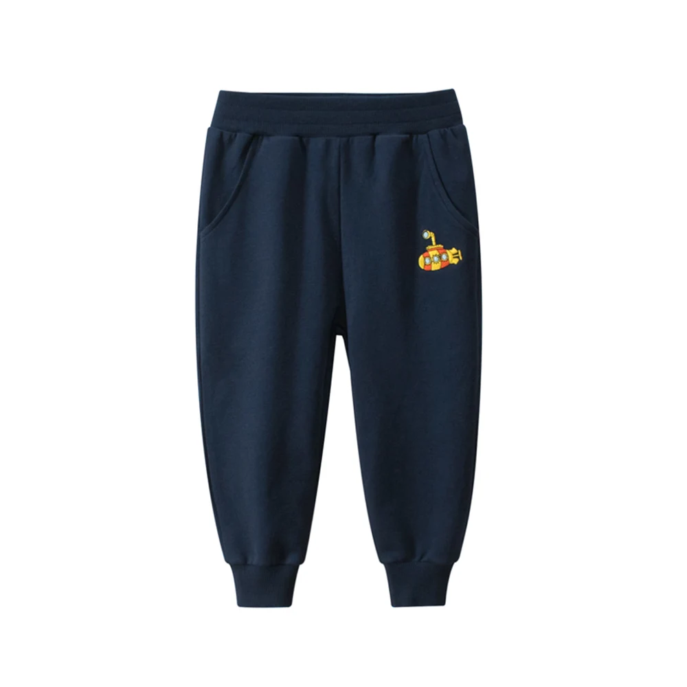 OVTRB Boys Long Pants Toddler Vehicle Embroidered Cotton Casual Sports Jogger Pants Kids Stretchy Waistband Active Sweatpants
