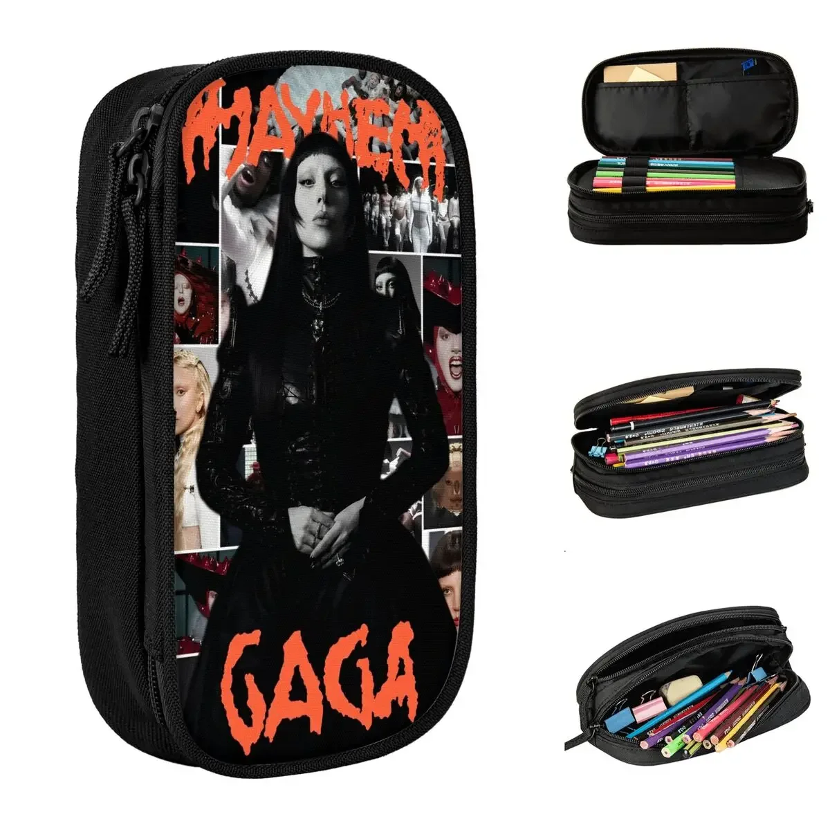 

Large-capacity Pencil Case Lady Gaga Mayhem 2025 Album Merch Double Layer Pencil Box Women Make Up Bag Perfect Gifts